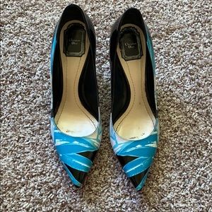 Black patent & painted pointy Christian Dior pumps